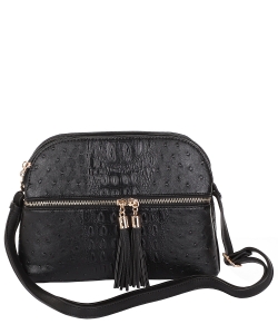 Ostrich Embossed Multi-Compartment Cross Body with Zip Tassel OS050